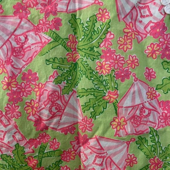 Lilly Pulitzer Shift Dress Palm Trees Floral Tents Pink Green Girls Size 5 - Picture 5 of 15